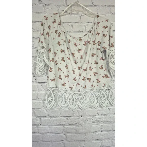Love J Cottagecore Floral Lace Trim Fairy Peasant Top Medium Romantic Boho - Picture 6 of 11